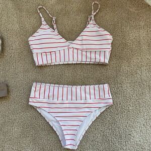 Striped White and Red Women's Bikini Set